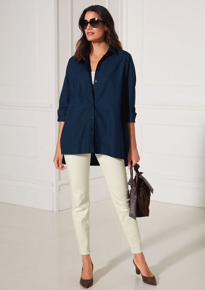 Solid Knop Blouse Shirt