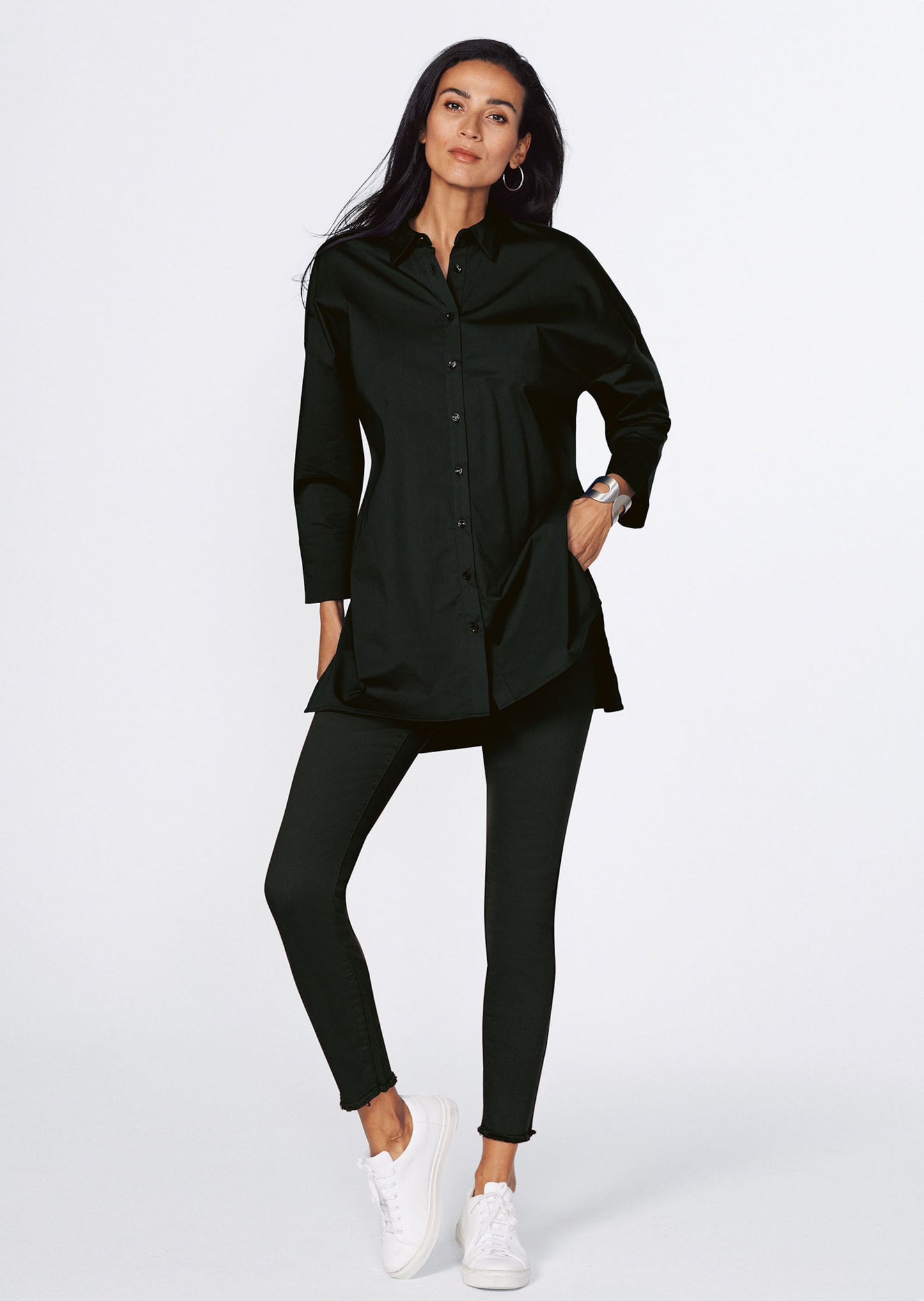 Solid Knop Blouse Shirt